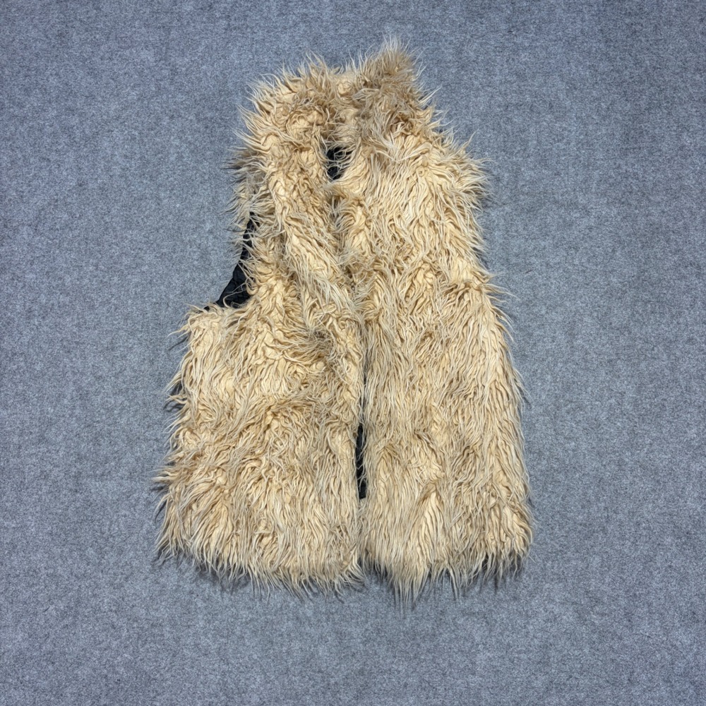 INC International Concepts Womens Faux Fur Shaggy Vest Tan Beige Medium WPL 8046